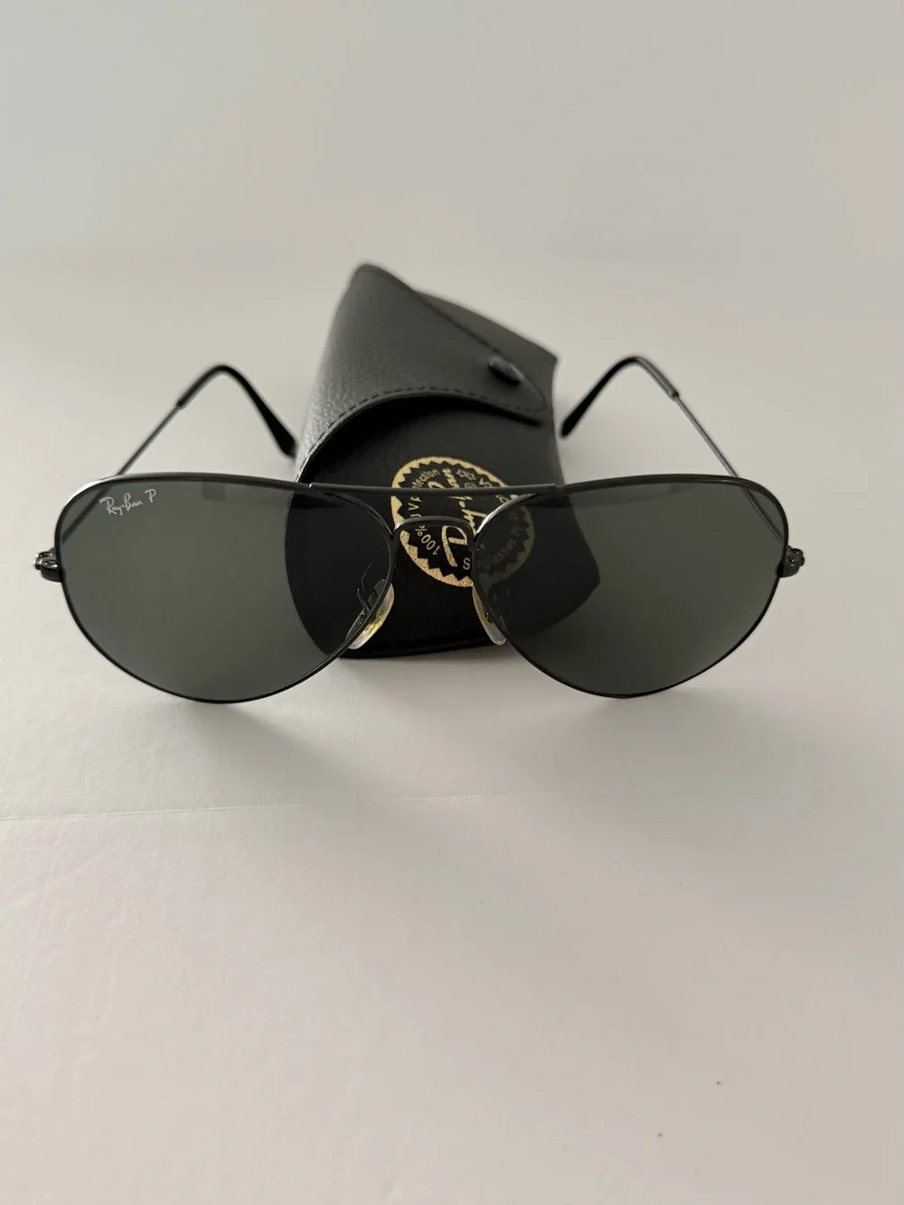 Ray-Ban polarized Aviator Sunglasses in Black with Dark Green Lenses